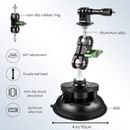 REYGEAK Aluminum Alloy Car Suction Cup Camera Mount,with Phone Holder with 1/4 Thread,Windshield Vehicle Attach for GoPro Hero13/12/11/10/9 Black DJI Pocket 3/Action 5/4,Insta360 X4/X3 Accessories
