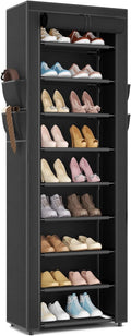 LANTEFUL Narrow Shoe Rack with Cover 10 Tier Tall Shoe Rack Organizer Large Capacity Shoe Shelf Storage 18-22 Pairs Space Sav