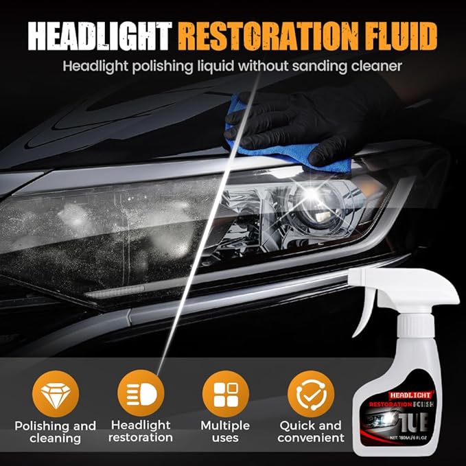 Automotive Headlamp Restoration Fluid Kit, Headlight Restoration Kit Car Headlight Restorer with Sponge and Towel, Headlight Cleaner and Restorer Kit for Car (2pcs)