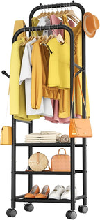 Furologee Clothing Racks for Hanging Clothes, Portable Rolling Garment Rack, Sturdy Metal Freestanding Clothes Rack with Whee