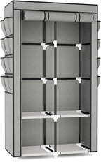 Portable Closet for Hanging Clothes, Portable Wardrobe Closet with Cover, 4 Storage Shelves, 2 Hanging Rods and 8 Side Pocket