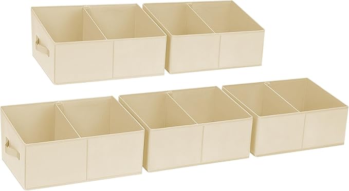 DIMJ Closet Storage Bins, 5 Pack Storage Baskets for Shelves, Foldable Closet Organizer with Handle, Linen Closet Organizers 