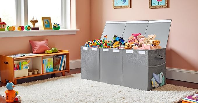 Extra Large Toy Storage Organizer with Lid, Large Toy Box Collapsible Toy Chest Storage Box Design - Toys Bin with Dividers f