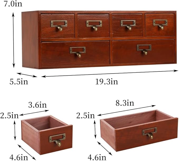Apothecary Drawers Wooden Storage Box with 6 Drawers Vintage Countertop Wooden Drawers Apothecary Cabinet Library Card Catalo