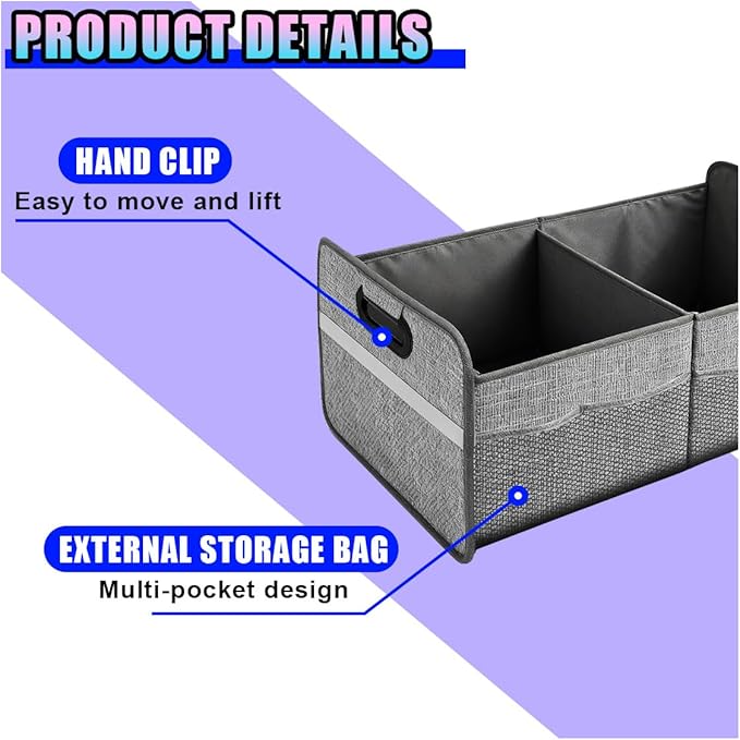 Car Trunk Organizer, Waterproof Large Capacity 600D Oxford Fabric Auto Trunk Storage Container with Pockets,