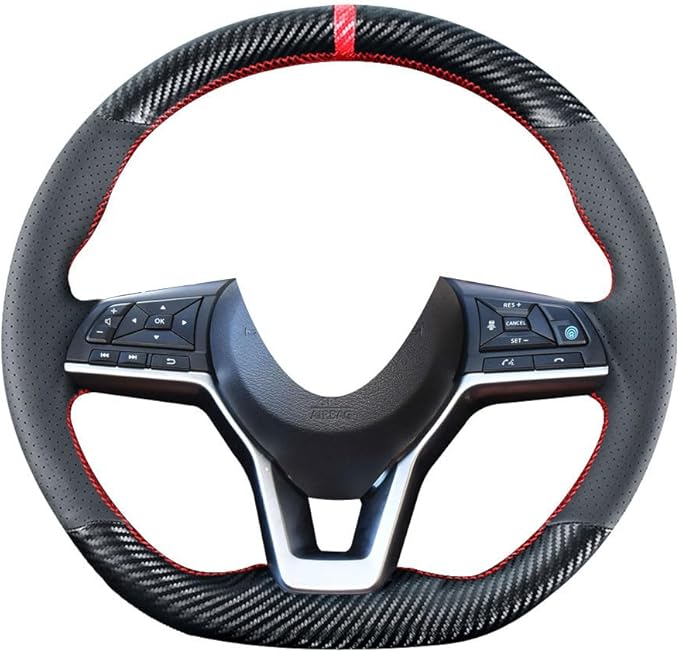 DIY Stitching Carbon Fiber Steering Wheel Cover for Nissan Rogue 2017-2020 / Leaf Kicks 2018-2020 / Altima 2019-2021 / Sentra Versa 2020 2021 15 inches Leather Interior Accessories