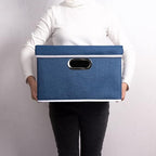 PRANDOM Foldable Storage Bin with Lid [5-Pack] Linen Fabric Decorative Storage Box Organizer Container Basket Cube with Handl