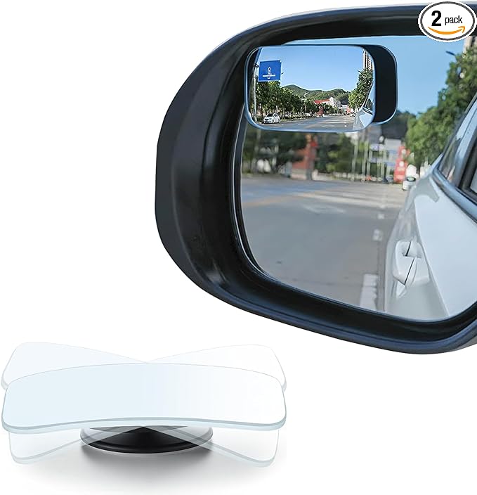 LivTee Blind Spot Mirror, Rectangle Shaped HD Glass Frameless Convex Rear View Mirror with wide angle Adjustable Stick for Cars SUV and Trucks, Pack of 2