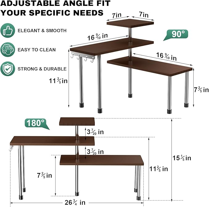 ZHWS Bathroom Counter Organizer for MakeUps, Dresser Table, Kitchen Countertop Organizer Adjustable 3 Tier Corner Shelf with 