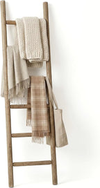 Wooden Blanket Ladder - 76in Natural Wood Color- Leaning Wall Decor for Bedroom, Bathroom, Living Room - Rustic Quilt Holder 