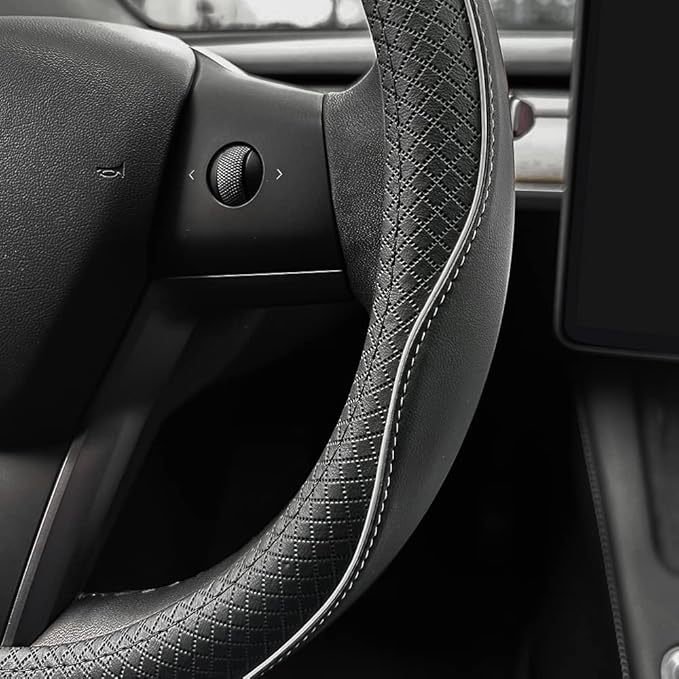 LKWLIKEI Nappa Leather Ultra-Thin Steering Wheel Cover, for Tesla Model 3/Y Steering Wheel Cover, Non-Slip Design and Interio