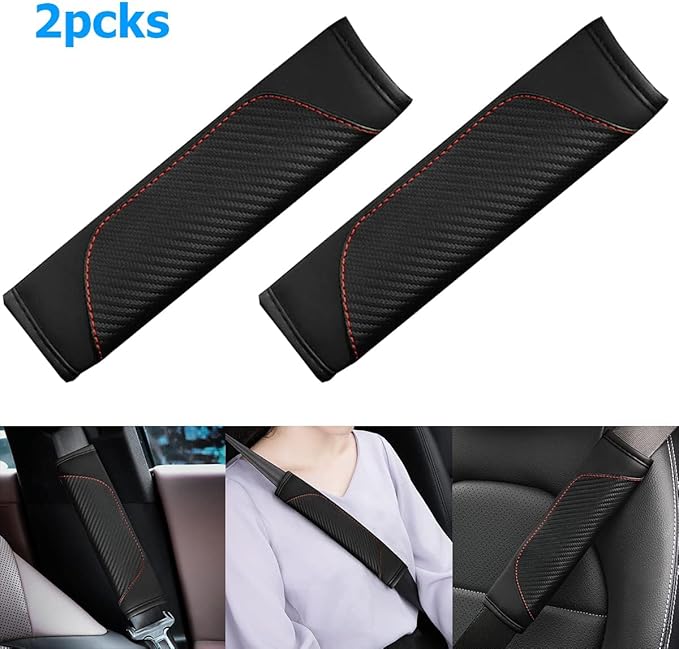2 Pack Seat Belt Shoulder Pads for Peugeot Rifter 2018-2022 2023, Carbon Fiber Texture Strap Cover Breathable Interior Protection Cushion Accessories Kit,Black