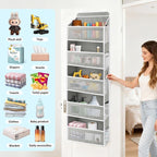 Over The Door Storage Organizer with 5 Extra Large Pockets & Side Mesh Pouches, Hanging Closet Door Organizer for Bedroom, Ba