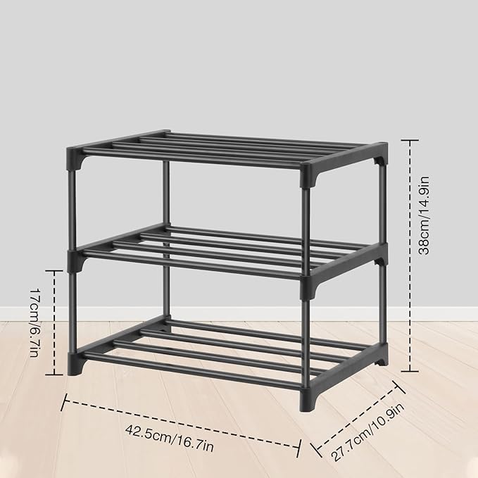 HITHIM 3-Tier Small Shoe Racks, Narrow Shoe Rack for 5-6 Pairs Shoe Storage,Kids Shoe Racks for Small Place,Lightweight Stack