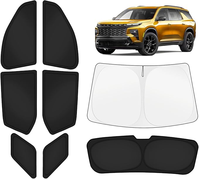 KUST Car Window Shades for Chevy Traverse 2018-2023 Windshield Sun Shade Side Window Cover UV Block Privacy Protection Traverse Accessories for Camping Blackout Rear Back Full Set 8PCS