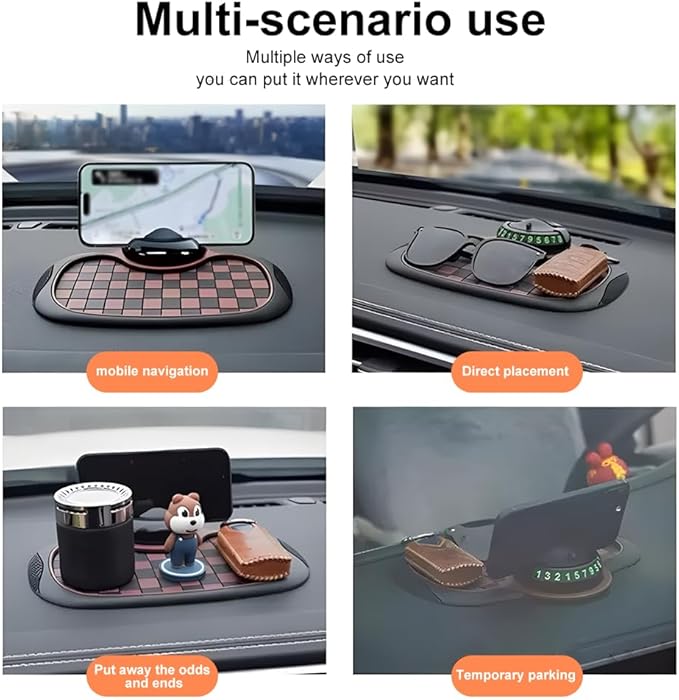 Multifunction Car Anti-Slip Dashboard Mat Sunglasses Holder Rotatable Anti Skid Car Dashboard Pad with Temporary Parking Numb