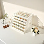 Watpot Acrylic Jewelry Box with 6 Drawers, Clear Earring Storage Organizer Display Case for Women Girls, Beige