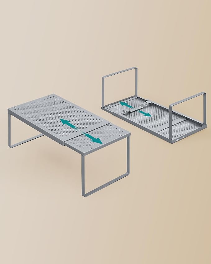 SONGMICS Spice Racks, Set of 2 Expandable Kitchen Countertop Shelves, Small Cupboard Organizers, Metal, Space-Saving Tabletop