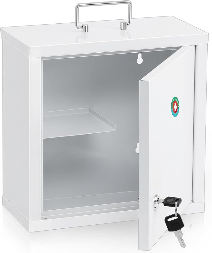 KYODOLED Locking Medicine Cabinet, Medication Lock Box with Key, Wall Mount Medical Cabinet for Safe Medication Storage, 10 *