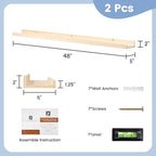 Picture Ledge Shelf for Wall, 48 inch Solid Pine Wood Nursery Book Shelves 2 Packs, Floating Ledge Shelves for Kids' Room Bed