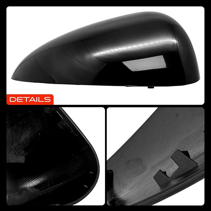 A-Premium Passenger Side Rearview Mirror Cover Cap - Compatible with Chevrolet Sonic 2012-2020 - Smooth Black, Without Turn Signal Hole