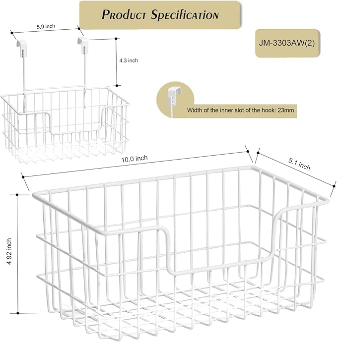 JUNCHU CHERRY Wire Storage Basket 2 Packs, Wall Mounted Kitchen Bathroom, Hanging Cabinet Door Storage Basket, no Drilling, S