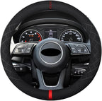 Suede Steering Wheel Cover,Compatible with Audi A3 A4 A5 A6 A8 R8 RS7 S3 S5 S6 S8 SQ5 TT Q7 Suede Leather Sport Non-Slip Wheel Cover Car Interior Accessories 15 inch for Man and Women