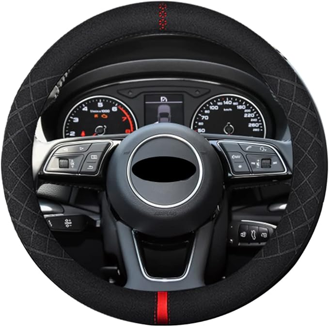 Suede Steering Wheel Cover,Compatible with Audi A3 A4 A5 A6 A8 R8 RS7 S3 S5 S6 S8 SQ5 TT Q7 Suede Leather Sport Non-Slip Wheel Cover Car Interior Accessories 15 inch for Man and Women