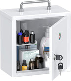 Uniclife Wall Mount Medicine Cabinet with Key Lock & Handle Locking First Aid Cabinet Lockable Medical Cabinet Lightweight Me