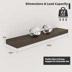Floating Shelves Board for Wall with Brackets – 36" L x 10" W x 2" T Rich Walnut Melamine Wood Floating Shelves for Bathroom,