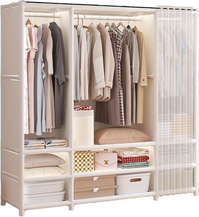 Portable Closet,Portable Closets for Hanging Clothes,Japanese Style Wardrobe with 3 Hanging Rods,9 Storage Shelves,56.2" L x 