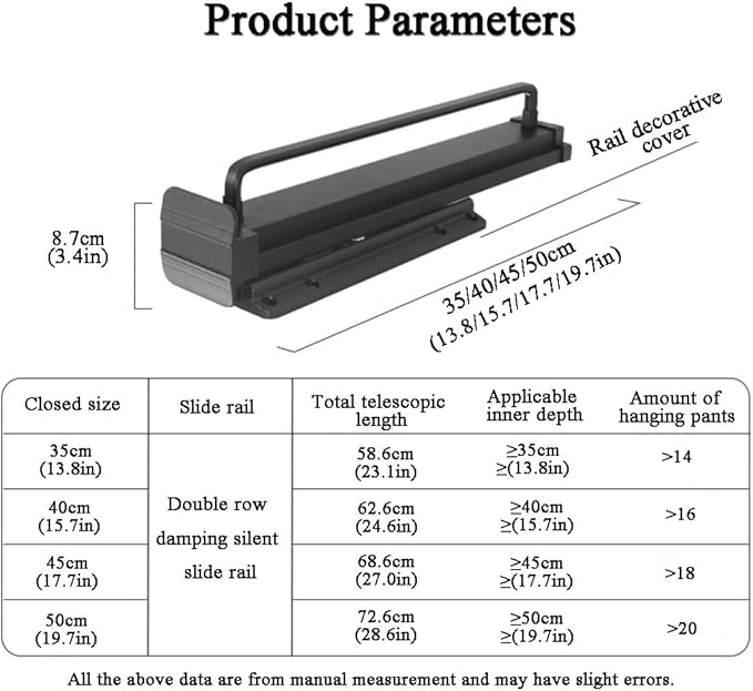 Pull-out Clothes Rail, Extendable Clothes Hanger, Closet Clothes Rod, Aluminum Alloy Valet Rod, Damping Slide Rail, Bearing W