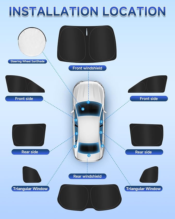 8PCS Window Shades for Forester 2014-2018 Accessories – Full Coverage Sun Shade for Side Windows, Rear Triangular & Windshield – UV Protection & Privacy for Camping, Napping, Relaxing