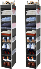 2 Pack Large-Sized Hanging Shoe Organizer 10-Shelf, Sturdy Hanging Closet Organizer with 8 Side Pockets, Wider Hanging Shelve