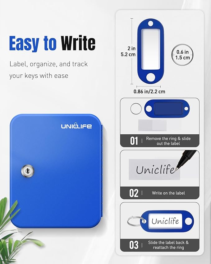 Uniclife 20 Keys Key Lock Box, Wall Mount Key Box, Lock Box for Keys, Key Lockbox with Tags, Key Cabinet, Key Holder Storage 