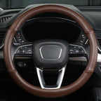 Cxtiy Genuine Leather Steering Wheel Cover with Ventilation Holes Luxury Cowhide,Breathable and Anti-Slip,14.5-15 inch(Brown)