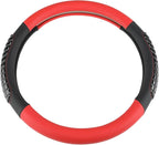 West Llama Nappa Leather Car Steering Wheel Cover Gel Massage,Cool in Summer,Universal 15 inch(Red+Black-Standard Size)