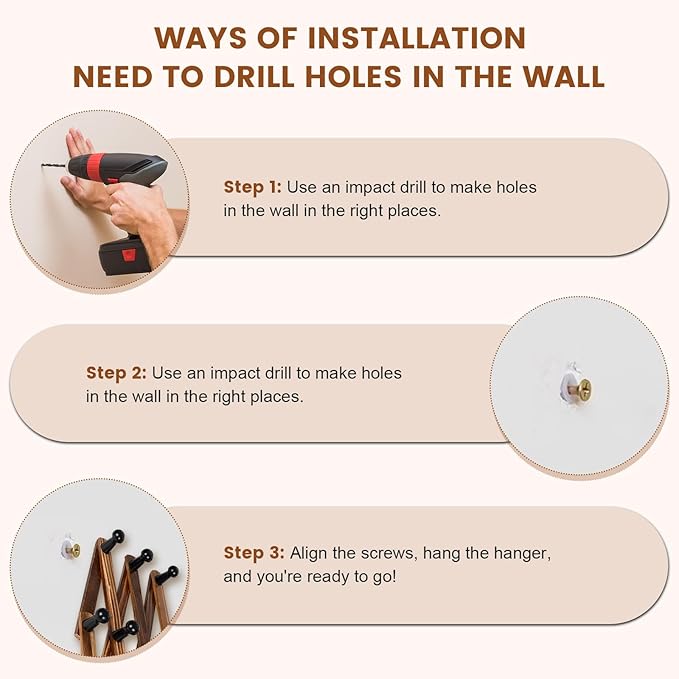 Accordion Wall Hanger, Wood Expandable Wall Mounted Hanger with 10 Hooks for Coats,Hats,Coffee Mug Ect,1 Pack Included,10 Peg