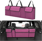 Car Trunk Organizer with Lid, Large Waterproof Vehicle Backseat Hanging Storage Bag with 4 Pockets & Adjustable Straps, Colla