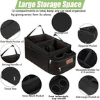 FUNNy elf Car Backseat Organizer for Cars, Collapsible Front Seat Organizer with 4 Cup Holders, Storage Pockets & Dividers, Passenger Seat Organizer for SUV, Truck, Sedan
