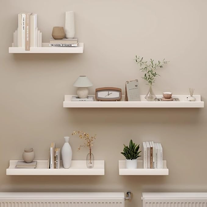 Radiator Cover Shelf, Long White Floating Shelves Wood Shelving Wall Mounted for Living Room Bedroom Kitchen Bathroom Office 