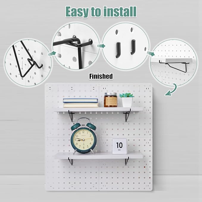 Qunclay 8 Pack Pegboard Shelf Set Wooden Shelves with Metal Brackets Hook Wall Pegboard Shelving Heavy Duty Accessories for C