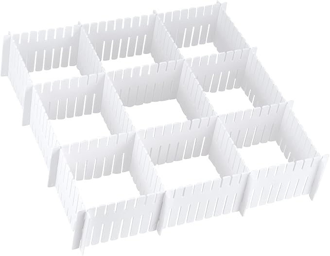 MUKCHAP 72 Pieces DIY Plastic Grid Drawer Organizer, 12.6 Inch Plastic Grid Drawer Dividers, Plastic Adjustable Drawer Divide