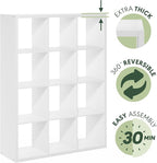 Furinno Cubicle Book Shelf, 12-Cube Bookshelf, Extra Thick Frame Reversible Bookcase with Open Back, 14.6" x 44" x 58", for L