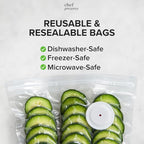 Chef Preserve Compact Vacuum Sealer for Food (Vacuum Sealer Machine + 3 Glass Vacuum Containers + 30 Reusable Vacuum Bags) Po
