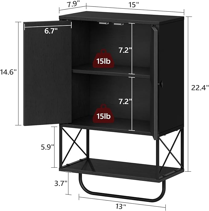 MAHANCRIS Bathroom Wall Cabinet with 2 Door and Adjustable Shelf, Farmhouse Medicine Cabinet with Towel Rack, 3-Tier Wall Mou