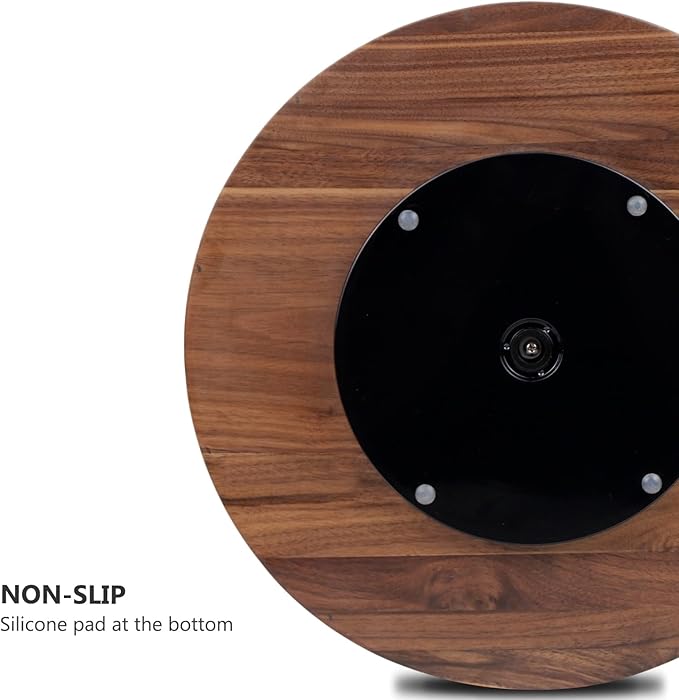 14 Inches Black Walnut Wood Lazy Susan Tray, Solid Wooden Round Kitchen Turntable Rotating Tray