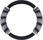 BDK Bear Fur Plush Steering Wheel Cover - Cute Faux Wool Protector for Women Girls Fits Wheels 14.5-15 inch Two Tone Black/Gr