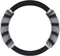 BDK Bear Fur Plush Steering Wheel Cover - Cute Faux Wool Protector for Women Girls Fits Wheels 14.5-15 inch Bear Fur - Black/