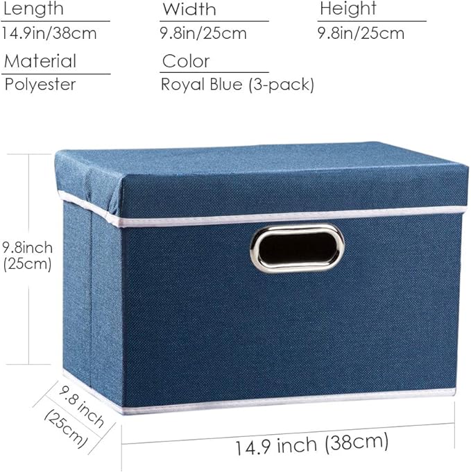PRANDOM Collapsible Storage Bin with Lid [3-Pack] Fabric Foldable Storage Box Organizer Container Basket Cube with Cover for 